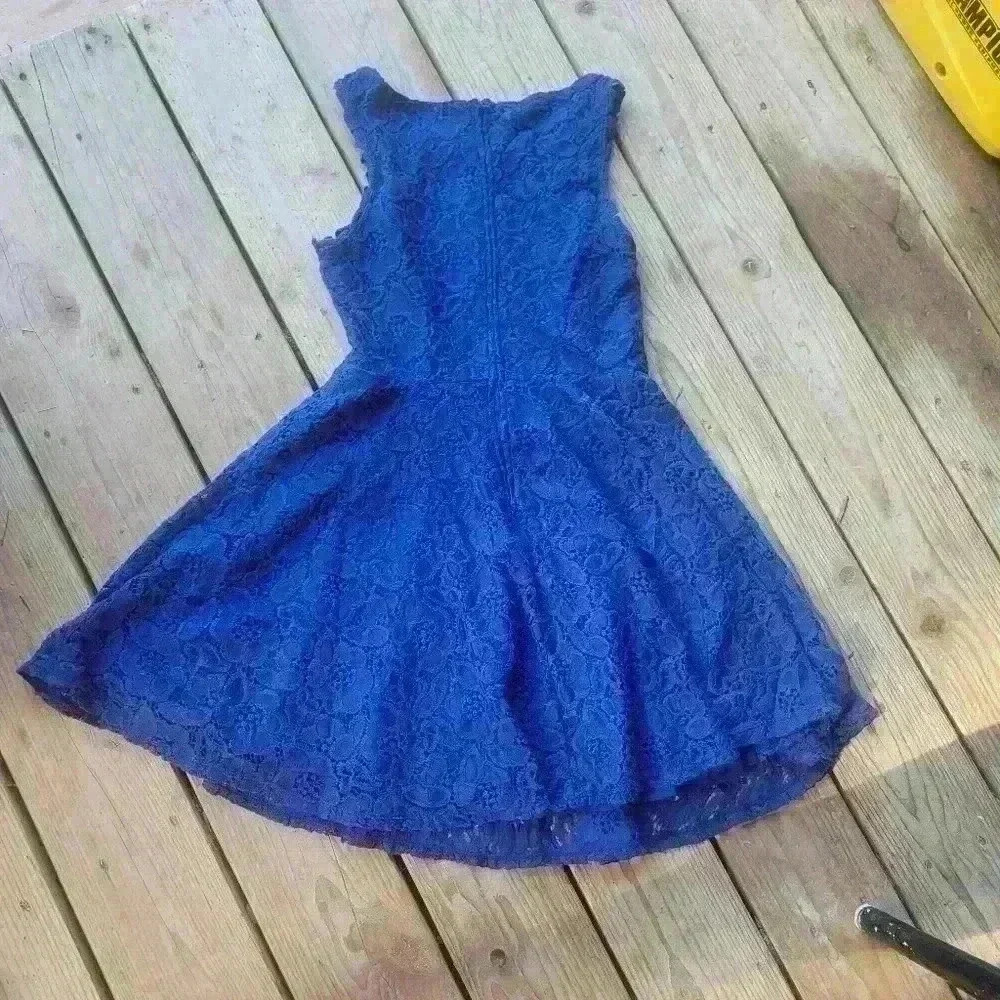 city studio  cobalt blue sleeveless mini fit and flare lace floral dress
